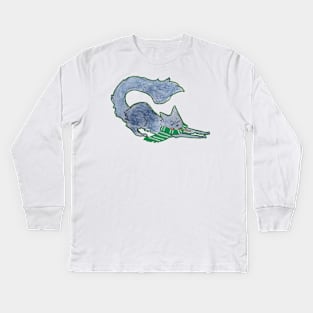 Black cat green and silver Kids Long Sleeve T-Shirt